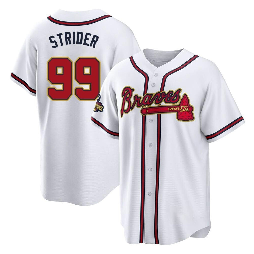 Atlanta Braves #99 Spencer Strider Player White Gold BFRAILEY Home Game Stitched Jerseys