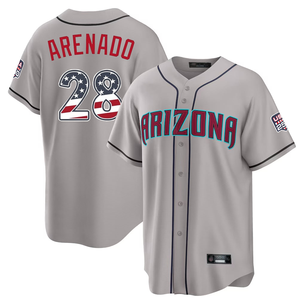 Arizona Diamondbacks #28 Nolan Arenado Player Gray BFRAILEY USA 250 Fourth of July Home Game Stitched Jerseys
