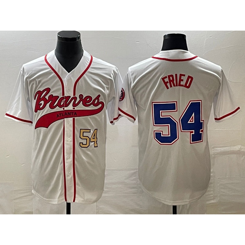 Atlanta Braves #54 Max Fried Number White BFRAILEY Cool Base With Patch Stitched Jersey