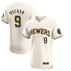 Milwaukee Brewers #9 Bob Uecker Player Cream BFRAILEY Home Limited Elite Stitched Jerseys