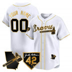 Custom Atlanta Braves 2024 Robinson & Georgia Patch Vapor Premier Limited Jersey ¨C White Gold BFRAILEY