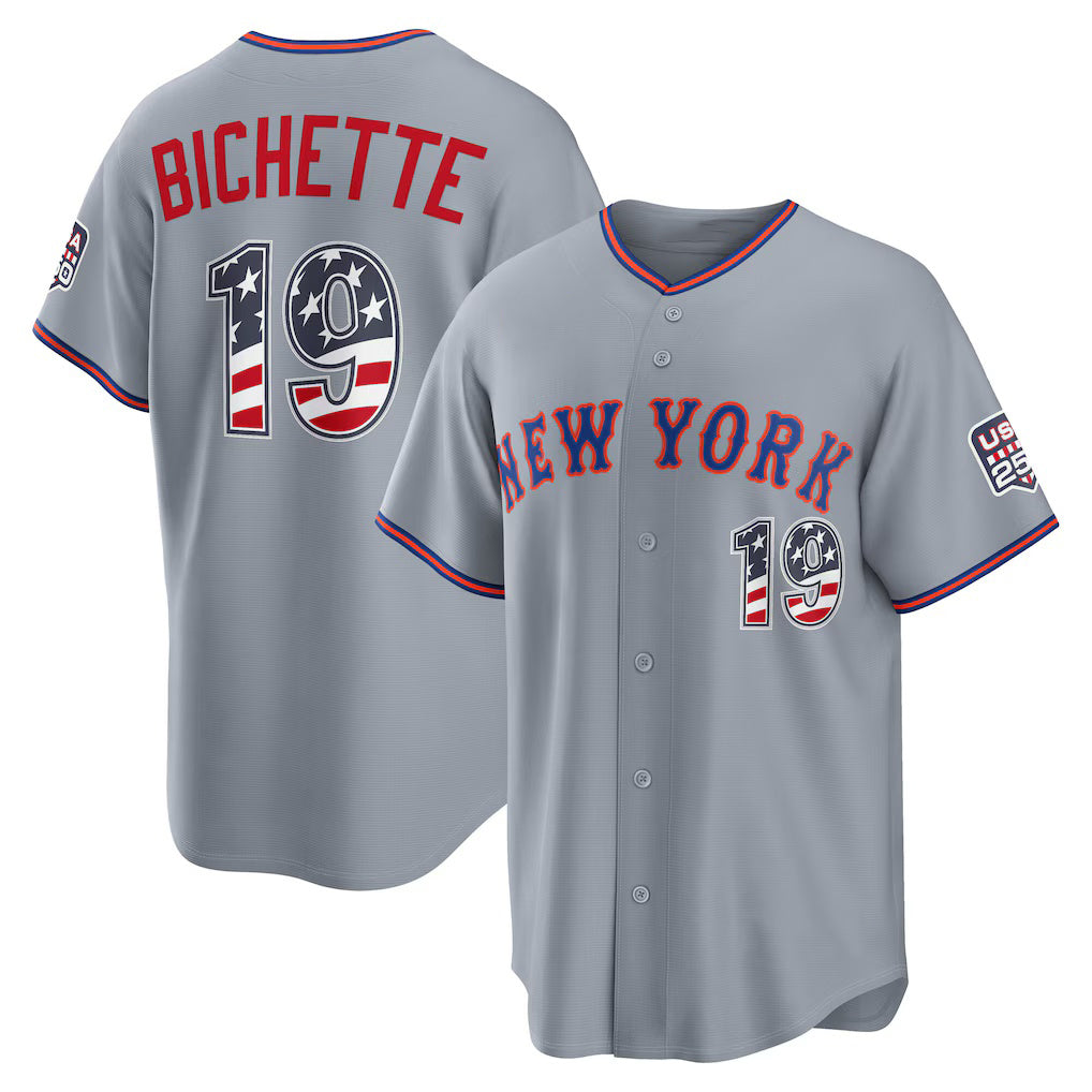 New York Mets #19 Bo Bichette USA 250 Fourth of July Road Stadium Jersey - Gray BFRAILEY