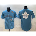 Toronto Blue Jays & Leafs Blue BFRAILEY 2025 World Series With White Leafs Logo Cool Base Stitched Jersey