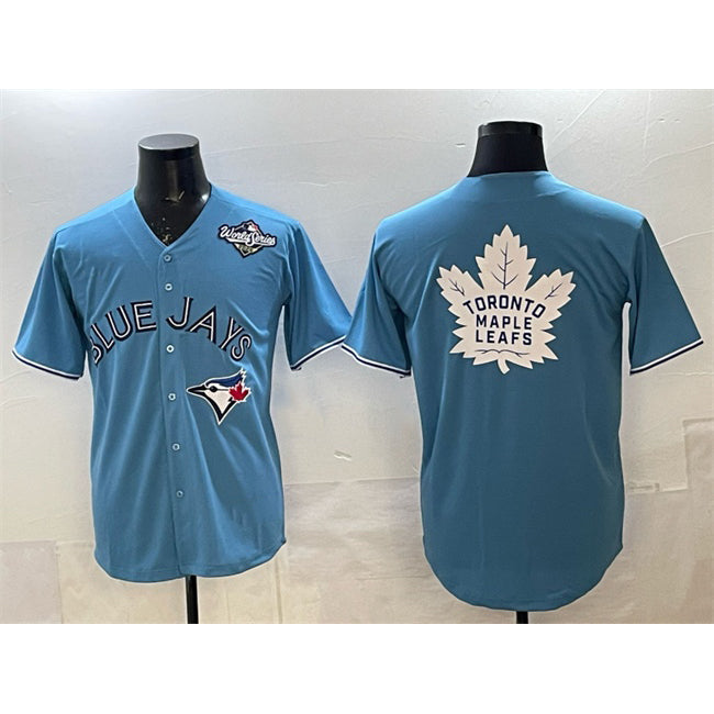 Toronto Blue Jays & Leafs Blue BFRAILEY 2025 World Series With White Leafs Logo Cool Base Stitched Jersey