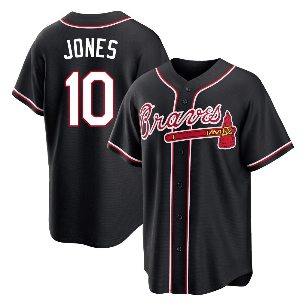 Atlanta Braves #10 Chipper Jones Player Black BFRAILEY Fashion Out Game Stitched Jerseys
