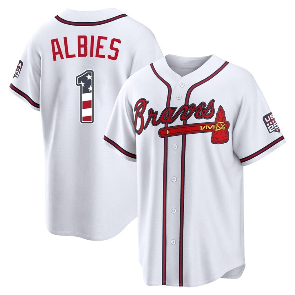 Atlanta Braves #1 Ozzie Albies Player White BFRAILEY USA 250 Fourth Of July Limited Home Game Stitched Jerseys
