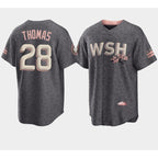 Washington Nationals #28 Lane Thomas 2022 Grey BFRAILEY City Connect Cherry Blossom Cool Base Stitched Jersey