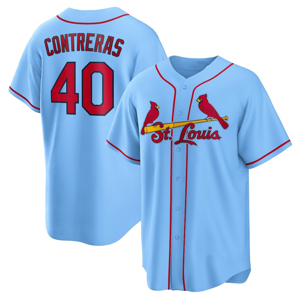 St. Louis Cardinals #40 Willson Contreras Light Blue BFRAILEY Alternate Replica Jersey