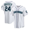 Seattle Mariners #24 Ken Griffey Jr. White BFRAILEY Cool Base Jersey