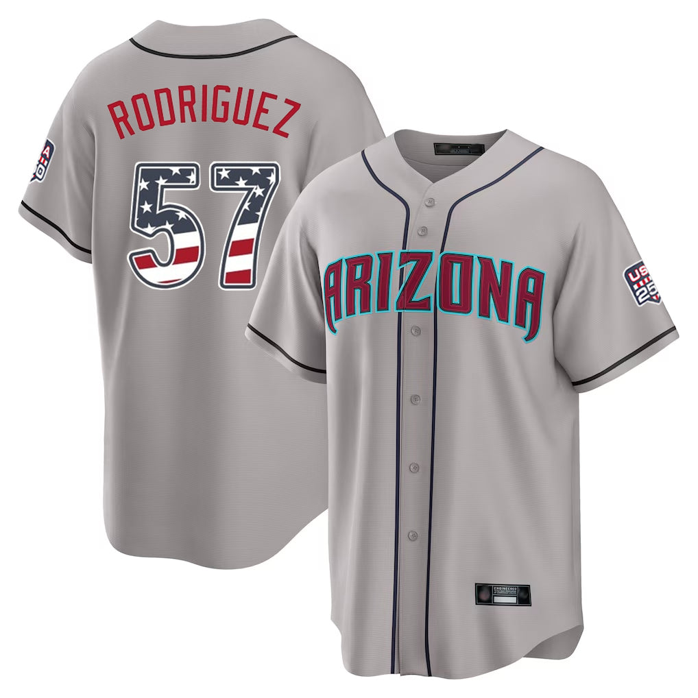 Arizona Diamondbacks #57 Eduardo Rodriguez Player Gray BFRAILEY USA 250 Fourth of July Home Game Stitched Jerseys