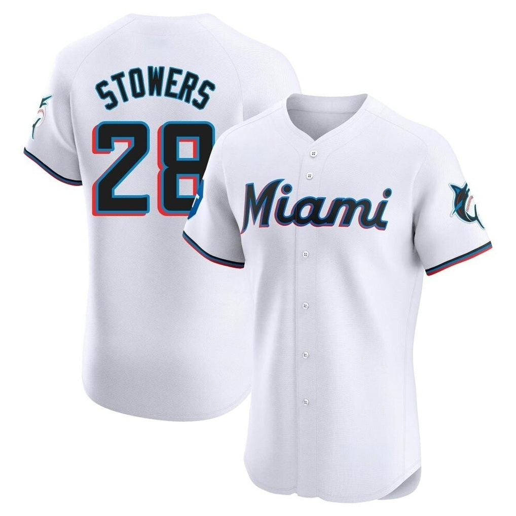 Miami Marlins #28 Kyle Stowers Player White BFRAILEY Home Limited Elite Stitched Jerseys