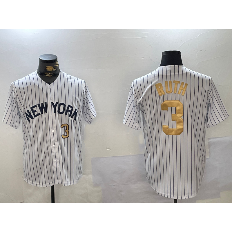 New York Yankees #3 Babe Ruth White BFRAILEY Pinstripe Fashion Cool Base Jerseys