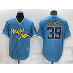 Milwaukee Brewers #39 Corbin Burnes Blue BFRAILEY 2022 City Connect Cool Base Stitched Jersey