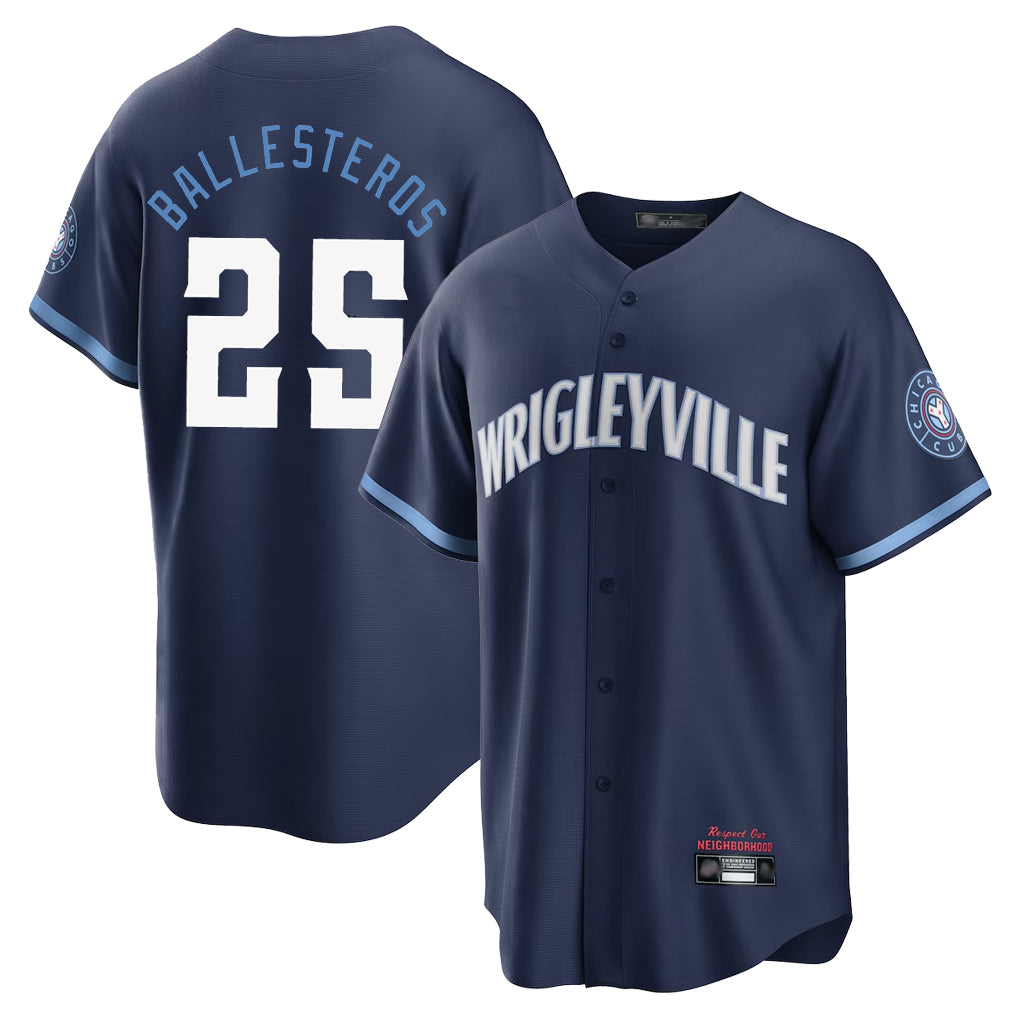 Chicago Cubs #25 Moises Ballesteros Player Navy BFRAILEY City Connect Home Game Stitched Jerseys