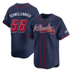 Atlanta Braves #56 Spencer Schwellenbach Player Navy BFRAILEY 2025 Speedway Classic Home Game Stitched Jerseys