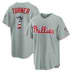 Philadelphia Phillies #7 Trea Turner USA 250 Fourth of July Road Stadium Jersey - Gray BFRAILEY
