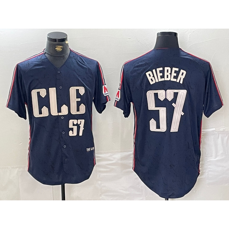 Cleveland Guardians #57 Shane Bieber Number Navy BFRAILEY 2024 City Connect Limited Stitched Jersey 2