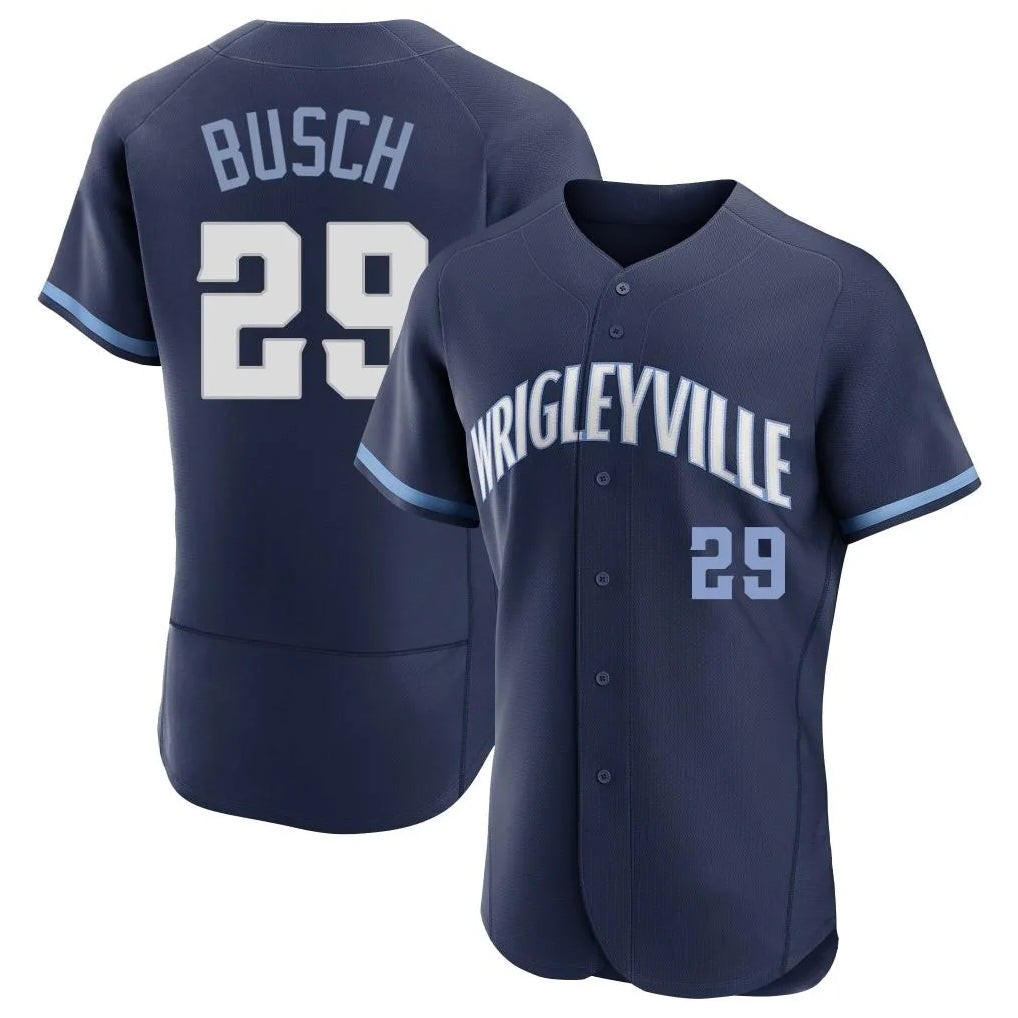 Chicago Cubs #29 Michael Busch Player Navy BFRAILEY City Connect Limited Elite Home Stitched Jerseys