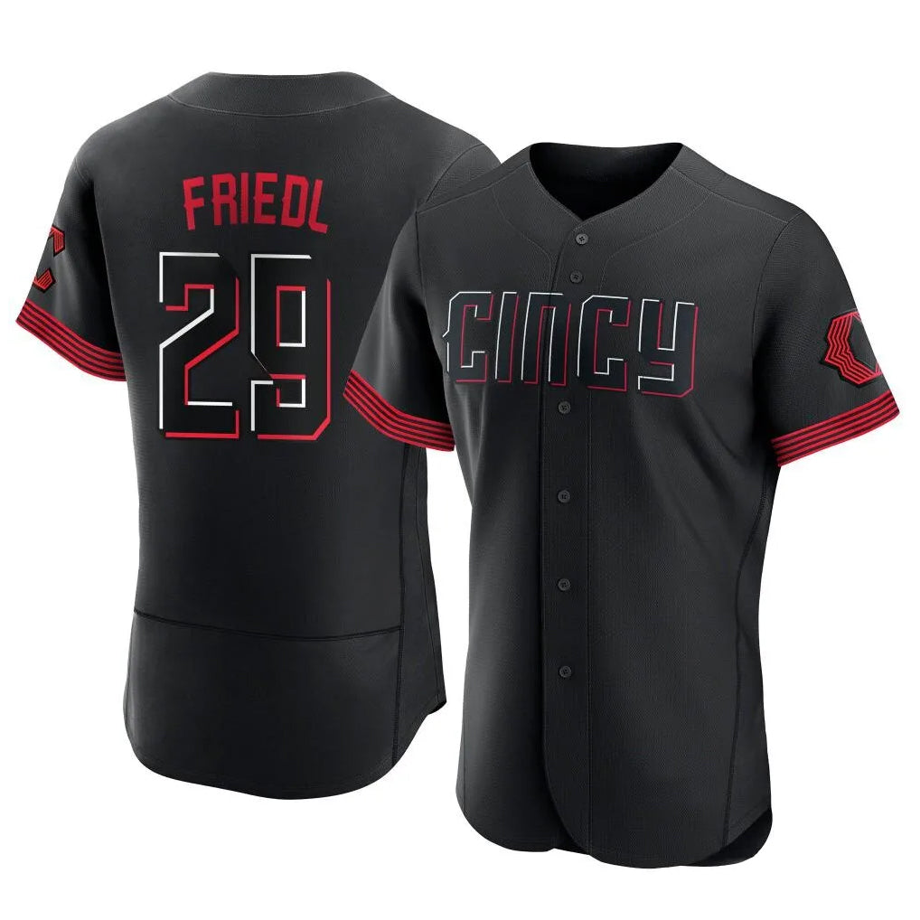Cincinnati Reds #29 TJ Friedl Player Black BFRAILEY City Connect Limited Elite Home Stitched Jerseys