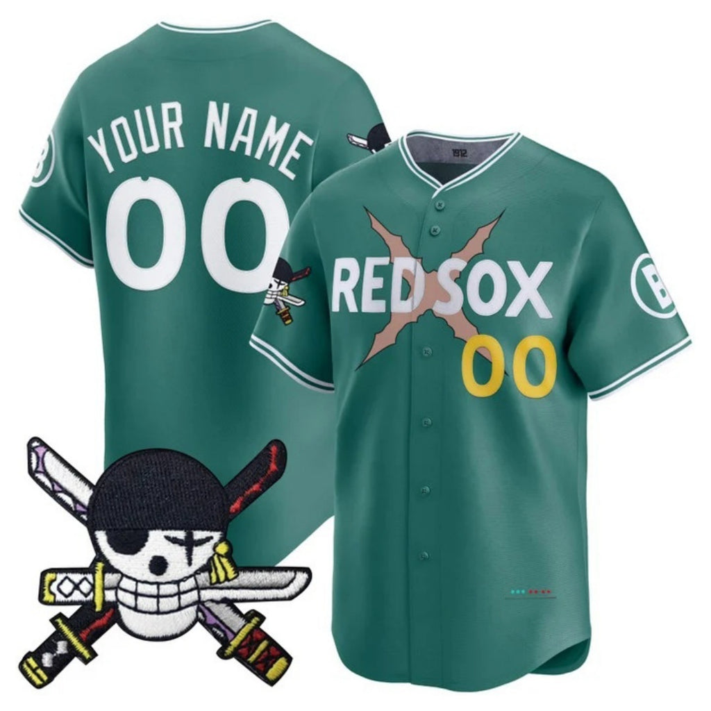 Custom Boston Red Sox x One Piece Green BFRAILEY Zoro Patch Vapor Premier Limited Jersey - Stitched