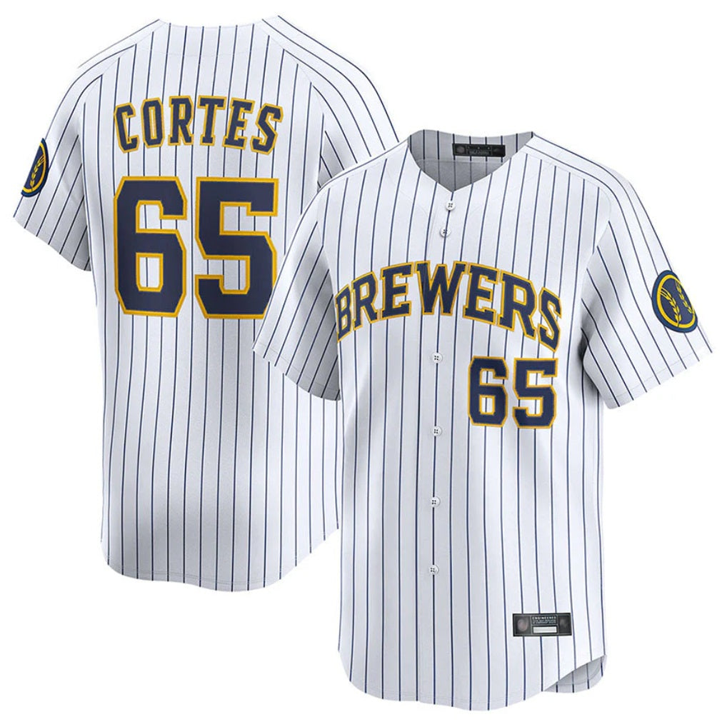 Milwaukee Brewers #65 Nestor Cortes Player White BFRAILEY Stripes Home Limited Game Stitched Jerseys