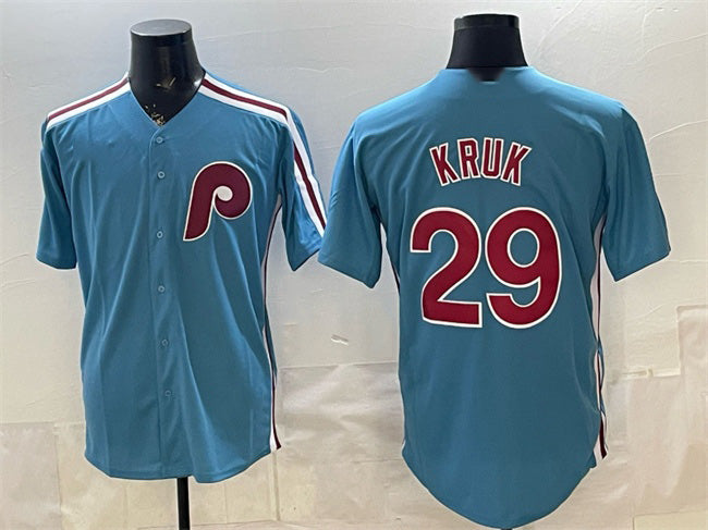 Philadelphia Phillies #29 John Kruk Blue BFRAILEY Cool Base Stitched Jersey