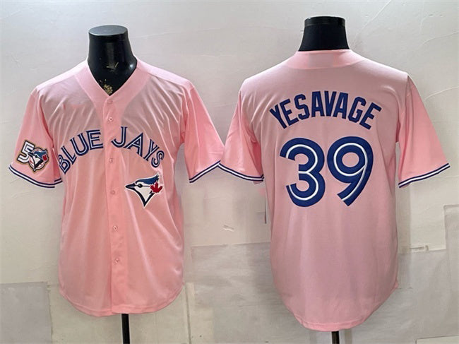 Toronto Blue Jays #39 Trey Yesavage Pink BFRAILEY 50 Seasons Patch Stitched Jersey