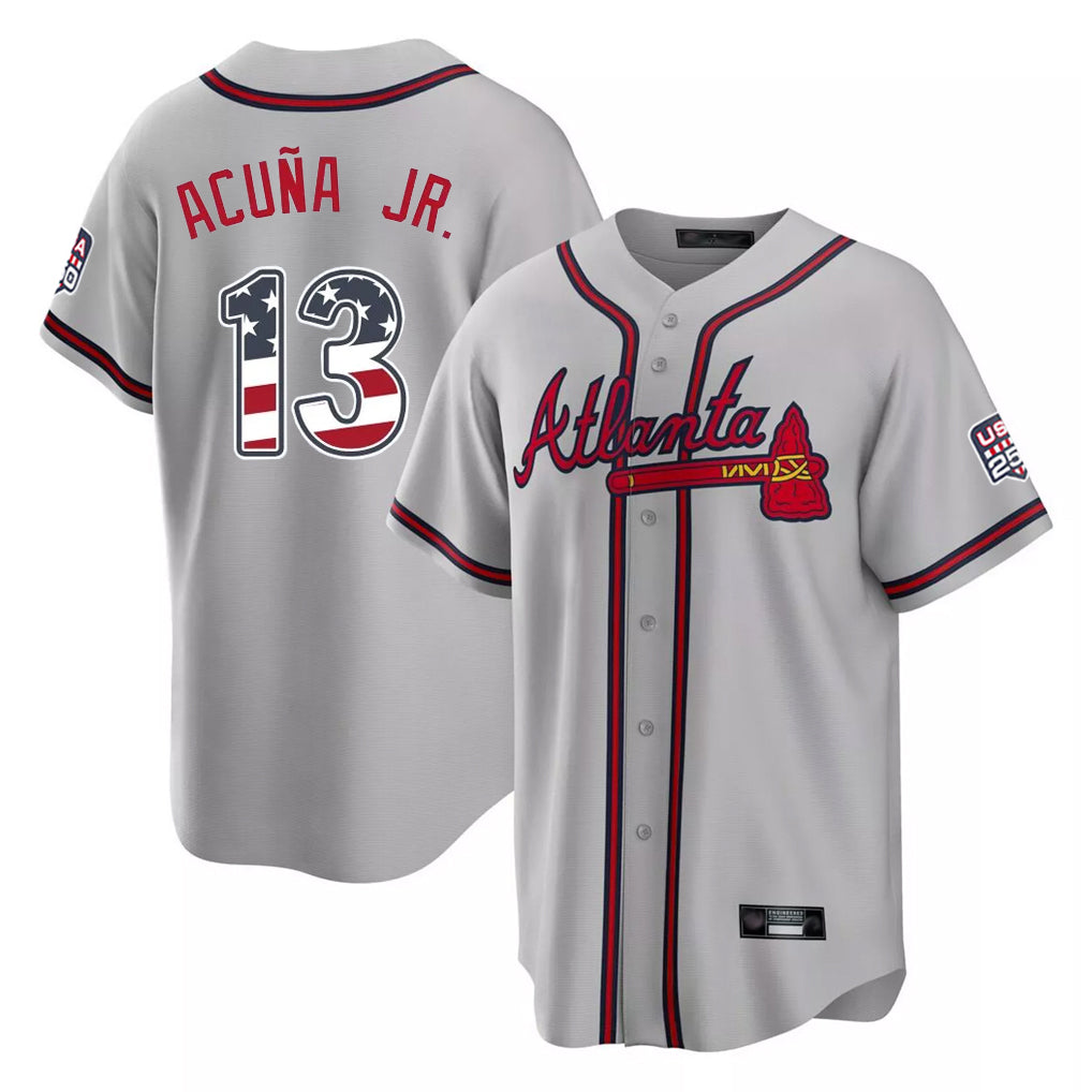 Atlanta Braves #13 Ronald Acuna Jr Player Gray BFRAILEY USA 250 Fourth Of July Limited Home Game Stitched Jerseys