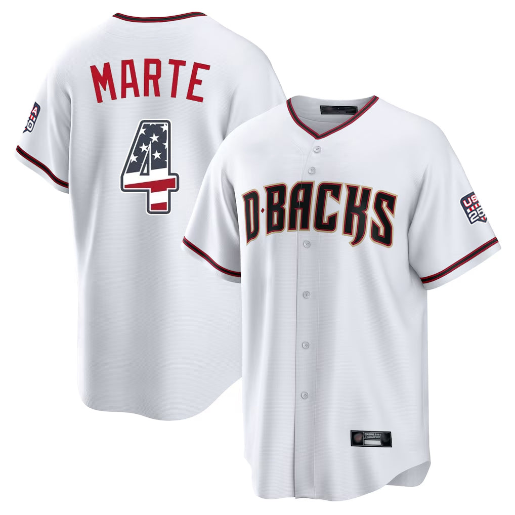 Arizona Diamondbacks #4 Ketel Marte Player White BFRAILEY USA 250 Fourth of July Home Game Stitched Jerseys