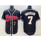 Atlanta Braves #7 Dansby Swanson Number Black BFRAILEY Cool Base Stitched Jersey