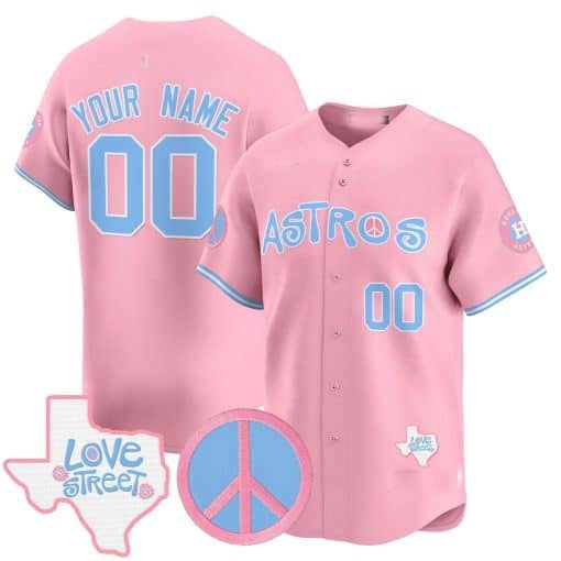 Custom Houston Astros  Love Street & Peace Sign Patch Bubblegum Pink BFRAILEY Vapor Premier Limited Jersey ¨C All Stitched