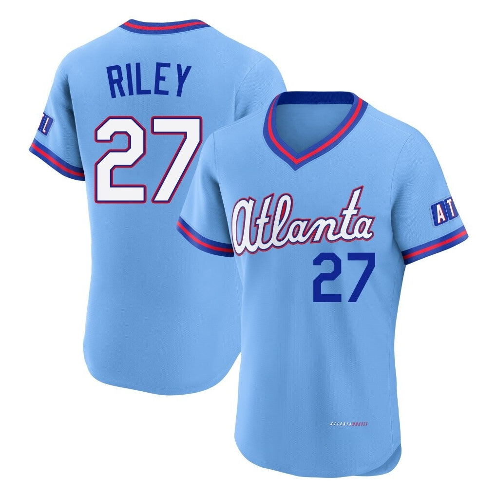 Atlanta Braves #27 Austin Riley Player Powder Blue BFRAILEY 2026 City Connect T-shirt Limited Elite Home Game Stitched Jerseys