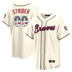 Atlanta Braves #99 Spencer Strider Player Cream BFRAILEY USA 250 Fourth Of July Limited Home Game Stitched Jerseys