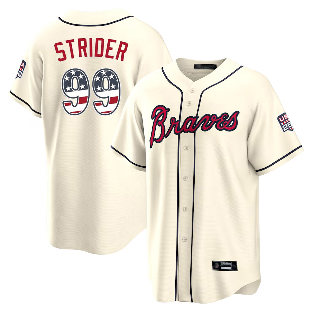 Atlanta Braves #99 Spencer Strider Player Cream BFRAILEY USA 250 Fourth Of July Limited Home Game Stitched Jerseys