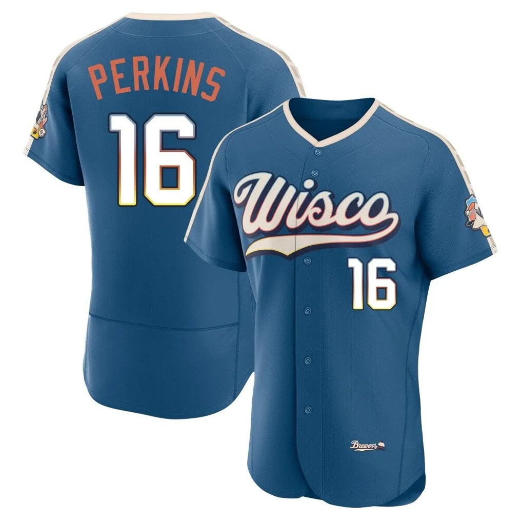 Milwaukee Brewers #16 Blake Perkins Player Blue BFRAILEY 2026 City Connect Home Limited Elite Stitched Jerseys