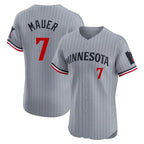 Minnesota Twins #7 Joe Mauer Player Gray BFRAILEYHome Limited Elite Stitched Jerseys