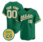 Custom Oakland Athletics Active Player Green BFRAILEY Rickey Henderson Patch Vapor Premier Limited Stitched Jersey