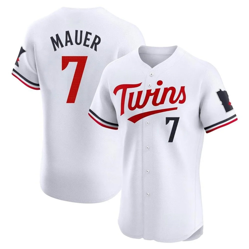 Minnesota Twins #7 Joe Mauer Player White BFRAILEYHome Limited Elite Stitched Jerseys