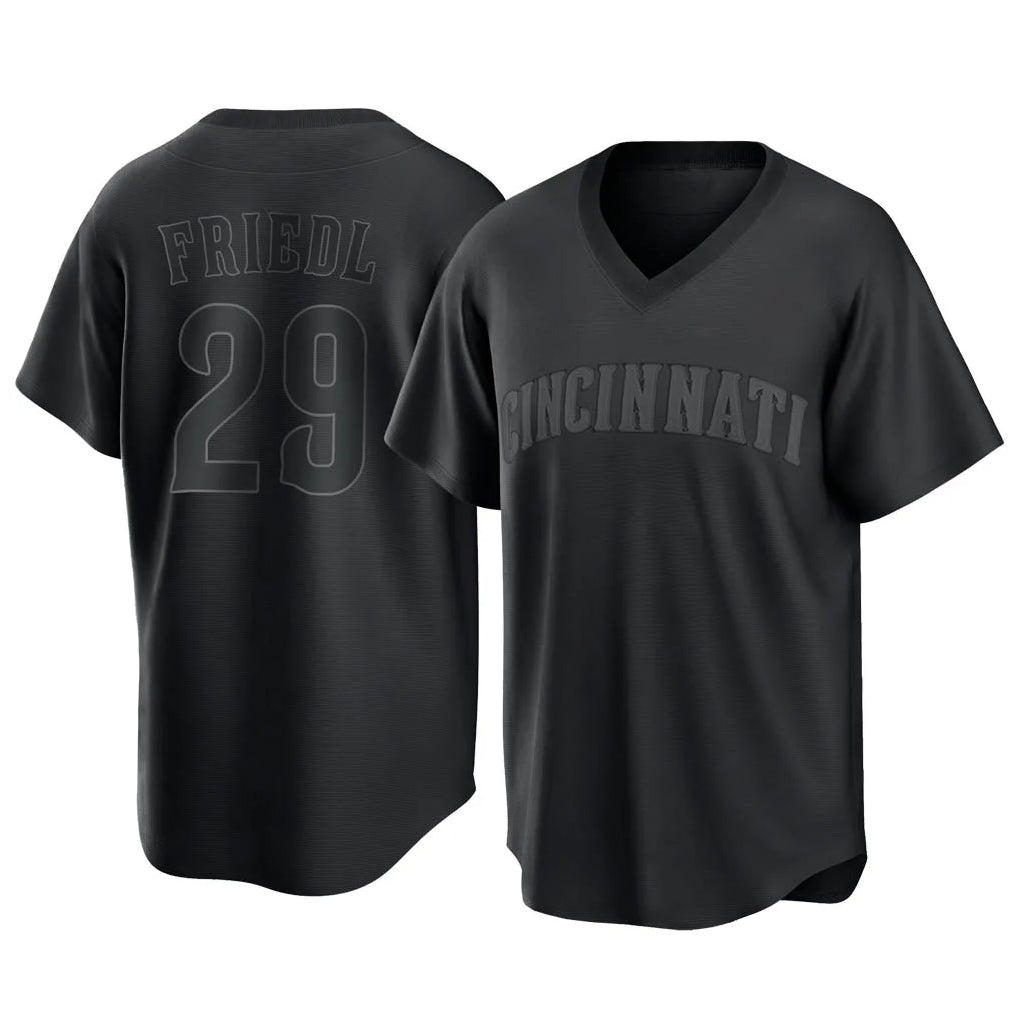 Cincinnati Reds #29 TJ Friedl Player Black BFRAILEY T-shirt Game Home Stitched Jerseys