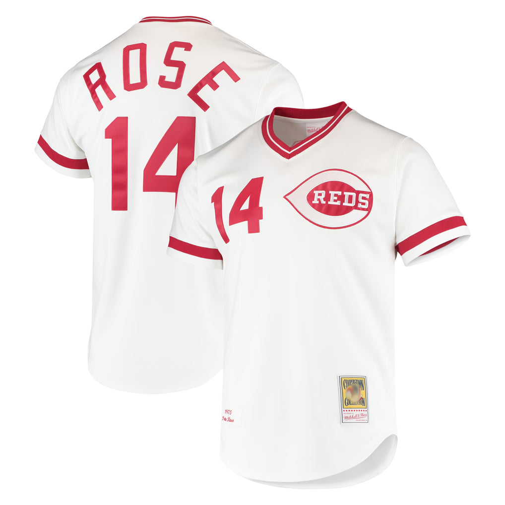 Cincinnati Reds #14 Pete Rose Player White BFRAILEY Mitchell & Ness Throwback Cooperstown Mesh T-shirt Game Stitched Jerseys
