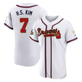 Atlanta Braves #7 Ha-Seong Kim Player White Gold BFRAILEY Limited Elite Home Game Stitched Jerseys