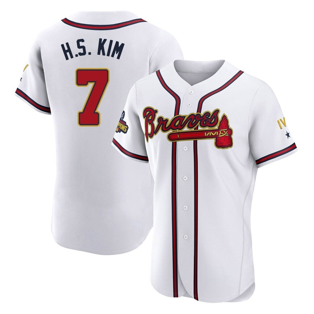 Atlanta Braves #7 Ha-Seong Kim Player White Gold BFRAILEY Limited Elite Home Game Stitched Jerseys