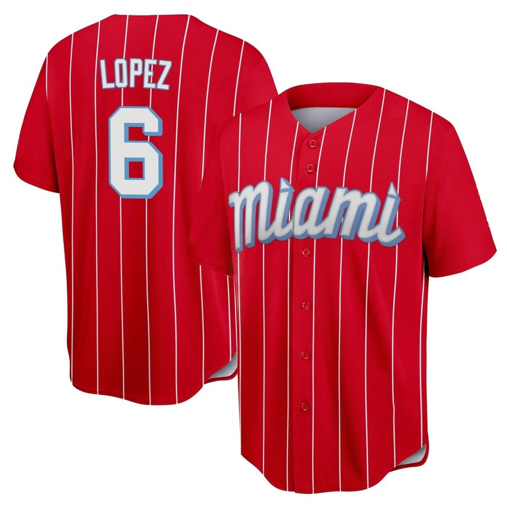 Miami Marlins #6 Otto Lopez Player Red BFRAILEY City Connect Home Game Stitched Jerseys