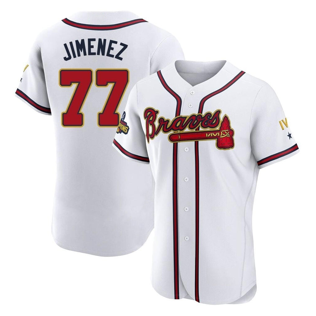Atlanta Braves #77 Joe Jimenez Player White Gold BFRAILEY Limited Elite Home Game Stitched Jerseys