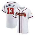 Atlanta Braves #13 Ronald Acuna Jr Player White Gold BFRAILEY Limited Elite Home Game Stitched Jerseys