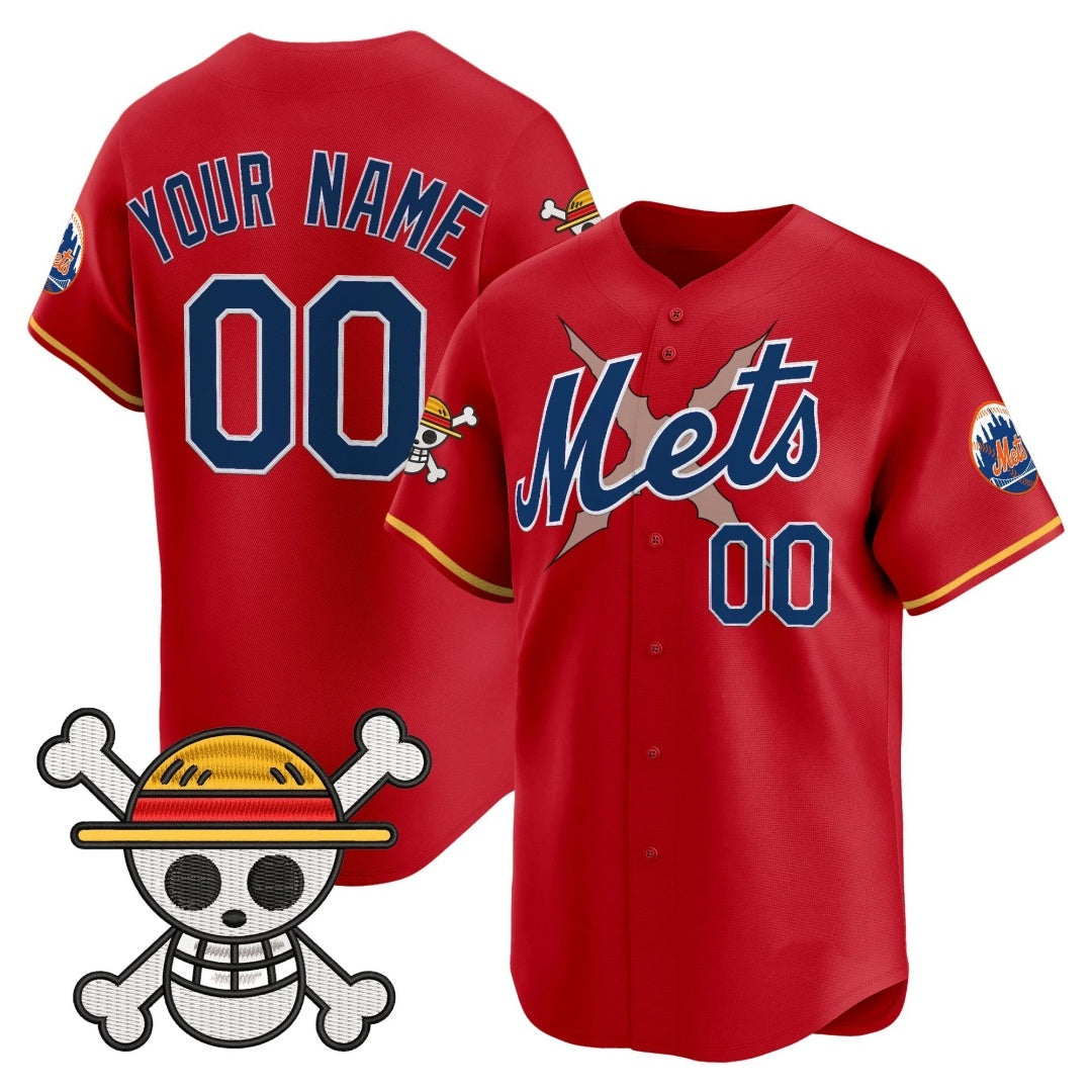 Custom New York Mets x One Piece Red BFRAILEY Vapor Premier Limited Jersey - Stitched