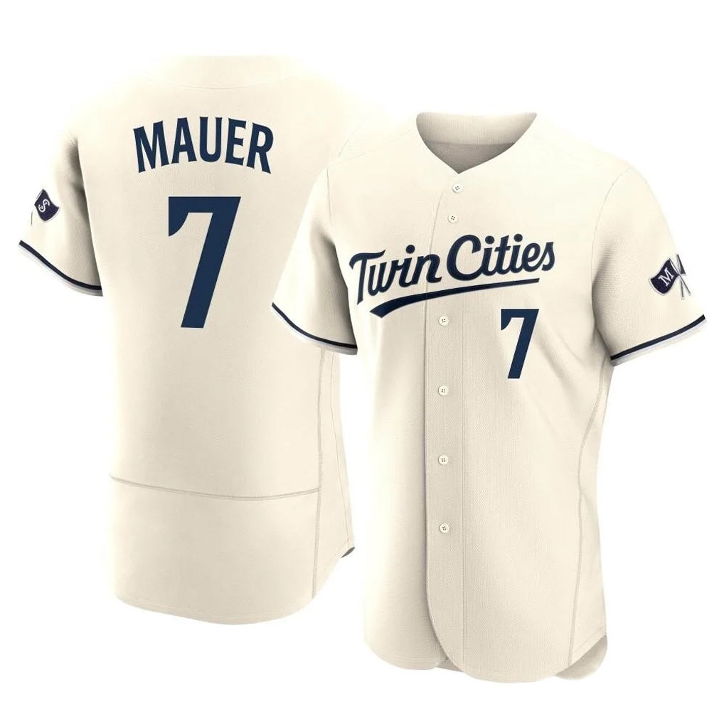 Minnesota Twins #7 Joe Mauer Player Cream BFRAILEYHome Limited Elite Stitched Jerseys