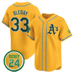 Oakland Athletics #33 JJ Bleday Yellow BFRAILEY 2024 Limited With Rickey Henderson Patch Stitched Jersey