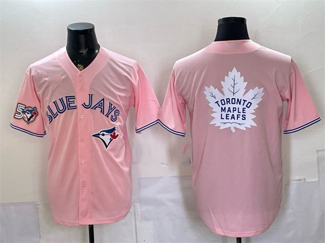 Toronto Blue Jays & Leafs With White BFRAILEY Leafs Logo Pink 50 Seasons Patch Stitched Jersey