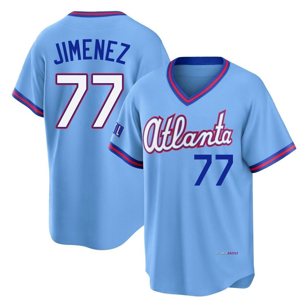 Atlanta Braves #77 Joe Jimenez Player Powder Blue BFRAILEY 2026 City Connect T-shirt Home Game Stitched Jerseys